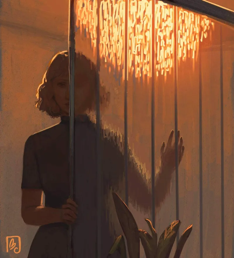 Girl Behind Glass painting